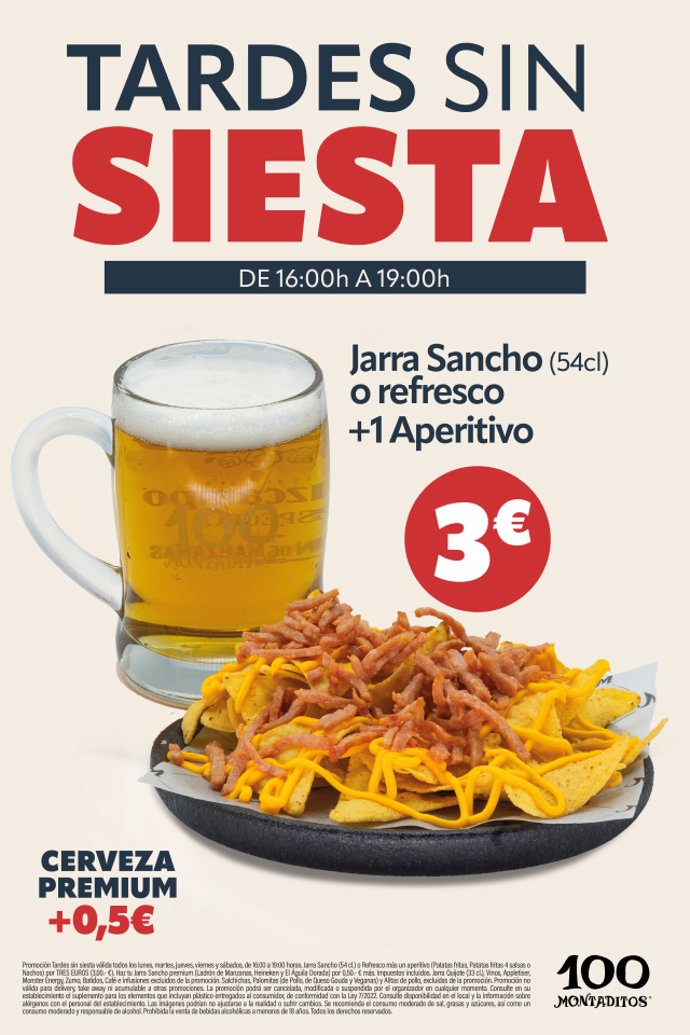 Tardes sin siesta, la nueva promoción de 100 Montaditos