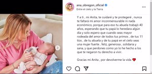 Publicación en la que Ana Obregón ha ignorado a Lequio al hablar de la familia de Ana Sandra