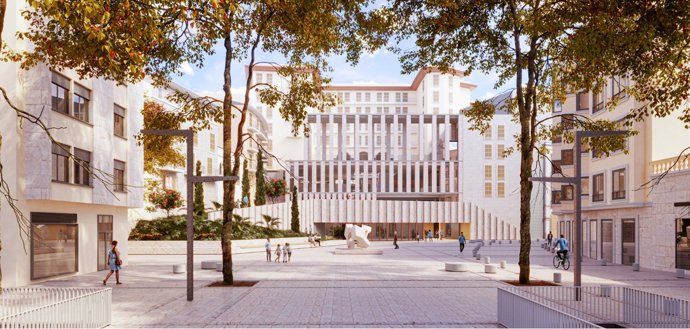 Vista de la entrada a la plaza Mayor desde Ramblas.