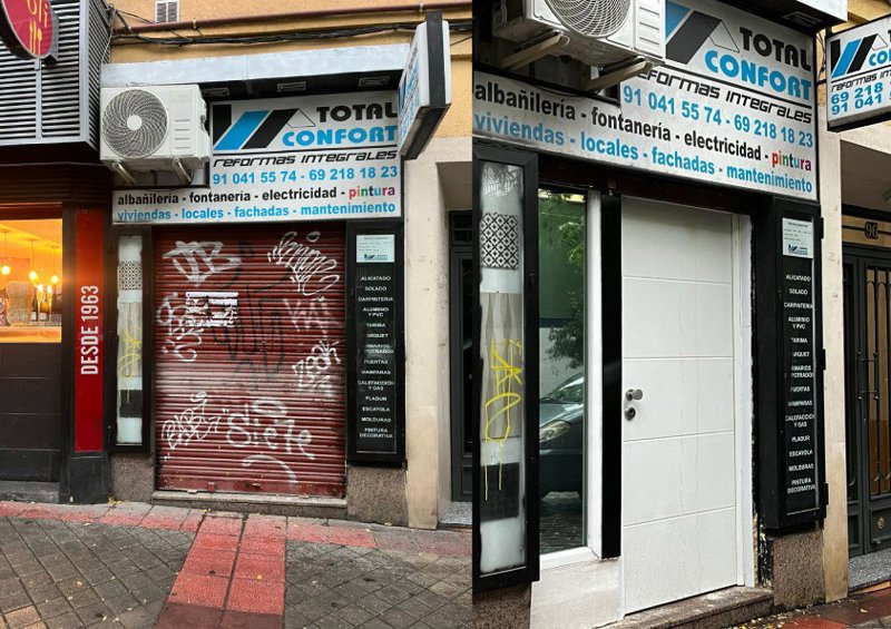 Antes y después de un local en Puente de Vallecas, ahora convertido en vivienda EUROPA PRESS