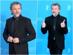Ethan Hawke demuestra que el brillo no tiene edad con el traje lentejuelas que iluminó la presentación de 'The Weight'
