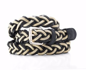 Cinturón de cuero trenzado negro y dorado MANGO c.p.v