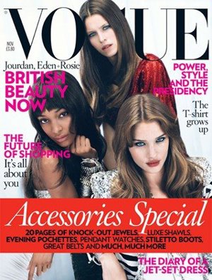 Rosie Huntington-Whiteley, Eden Clark y Jourdan Dunn para Vogue UK