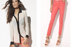 www.venca.es: look camisa blanca con ralla en medio negra 10,99€ y pantalones pitillo rosas 14,99.