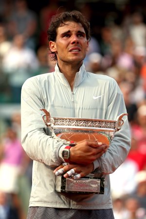 En 2014 muy emocionado con su noveno título de Roland Garros