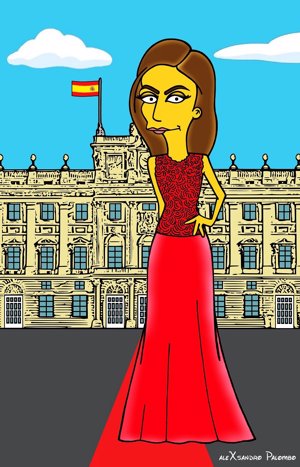Letizia Simpson de Alexsandro Palombo con vestido rojo gala encaje guipur