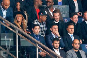 Beyoncé junto a su marido Jay-Z bien acompañados de David Beckham