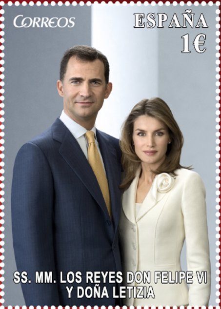 Felipe VI, y Letizia como Reyes de España en sellos