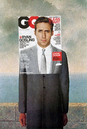 Ryan Gosling, GQ Enero 2011 con The Son of Man de René Magritte