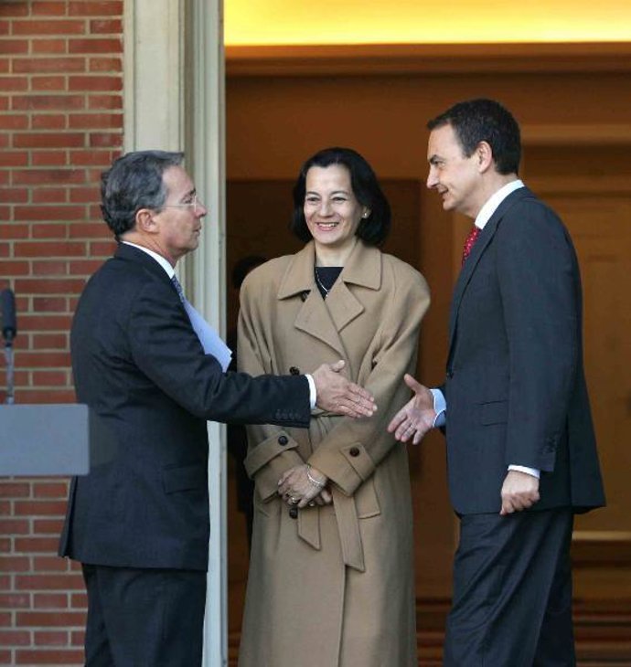 Clara Rojas con Uribe y Zapatero