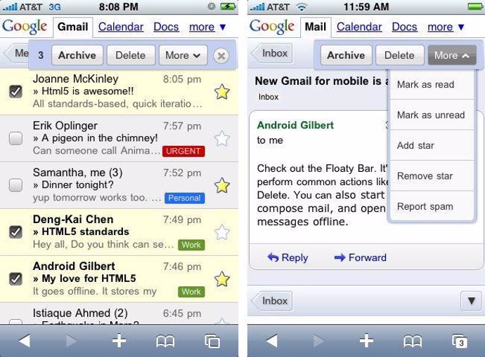 Gmail para móviles mejora sus prestaciones