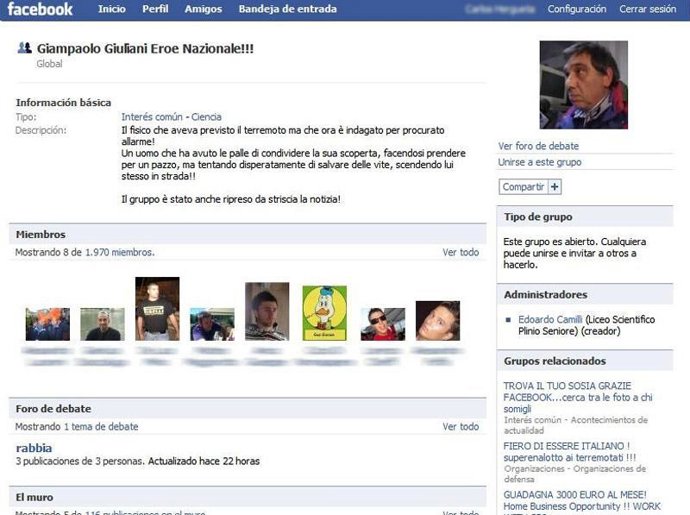 Grupo de apoyo al técnico Giampaolo Giuliani