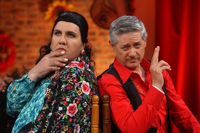 Florentino Fernández y Josema Yuste caracterizados como Filete y Pepe el Guindil