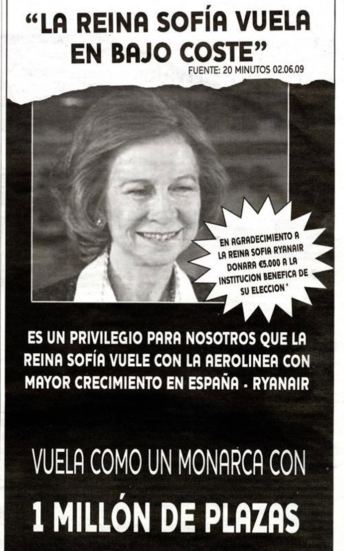 Anuncio aparecido en la prensa con la imagen de la Reina