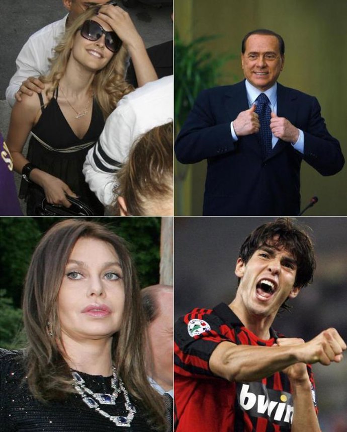 Montaje de Silvio Berlusconi, Noemi Letizia, Veronica Lario y Kaká