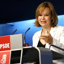 Leire Pajín, en la sede del PSOE en Ferraz