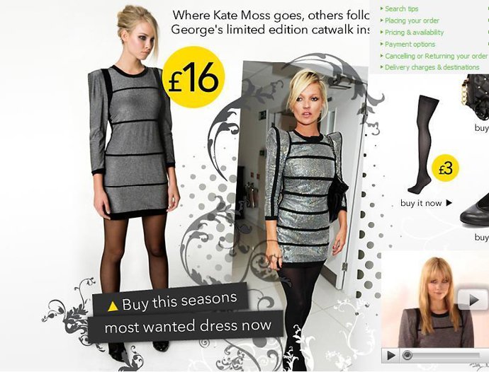Página web de Asda en la que se muestra un vestido de Kate Moss