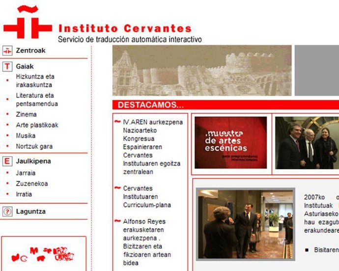 Pantallazo Instituto Cervantes en Euskera