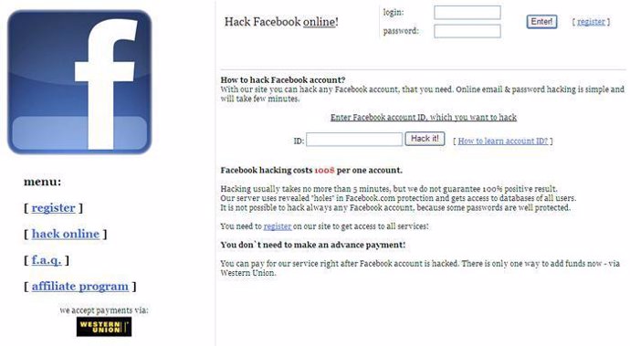 Servicio de hackeo de cuentas en Facebook