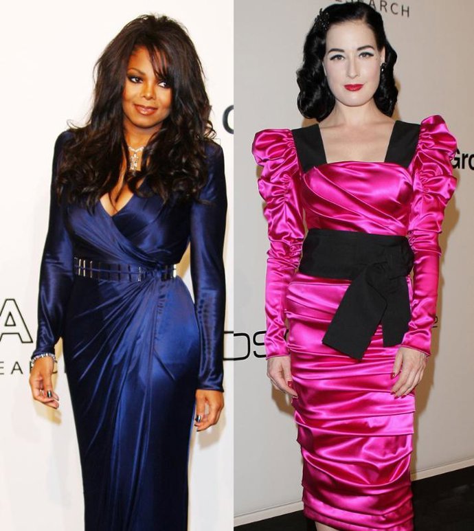 Janet Jackson y Dita von Tese en la gala AMFAR en Milán