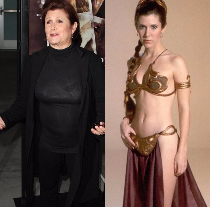 La actriz Carrie Fisher, el antes y el después