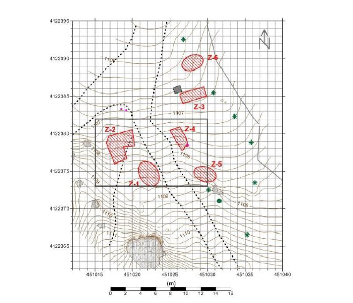 Plano de la ubicación de las seis posibles fosas localizadas en Alfacar