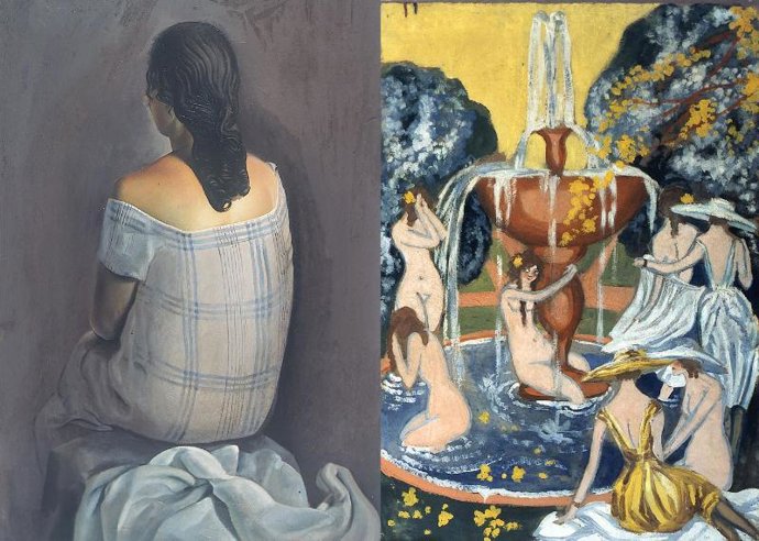 'Figura de espaldas' y 'Ninfas y señoritas en la fuente de un jardín'  de Salvad