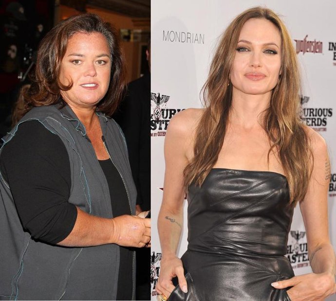 Las actrices estadounidense Rosie O'Donnell y Angelina Jolie