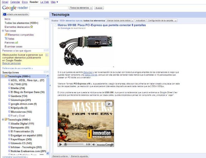 Pantallazo de Google Reader