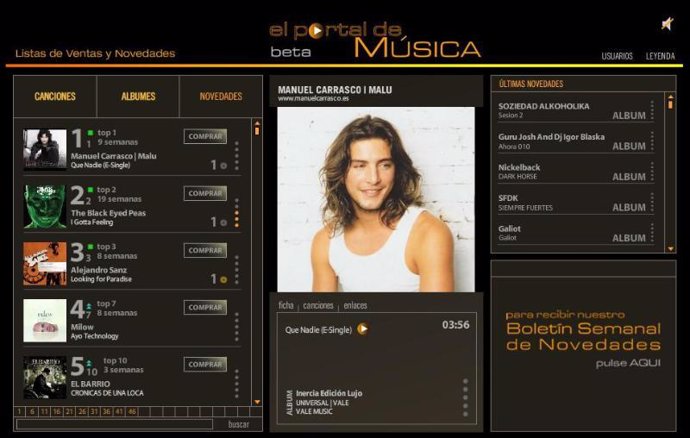 Captura de la página web www.elportaldemusica.es