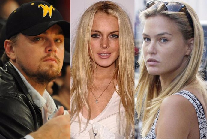 El actor Leonardo DiCaprio, la actriz Lindsay Lohan y la modelo Bar Rafaeli