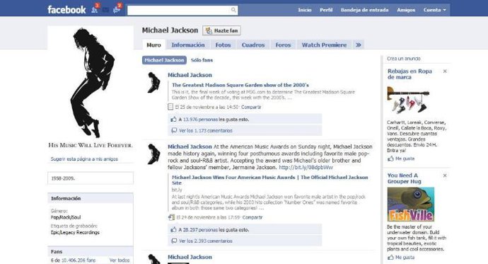 Página de Michael Jackson en Facebook