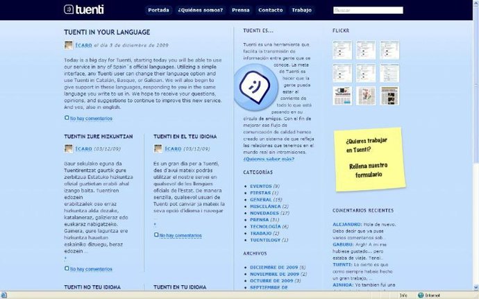 Anuncio de la reforma en el blog de Tuenti