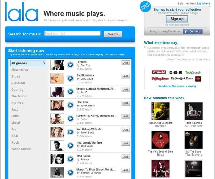 Portal de música streaming Lala