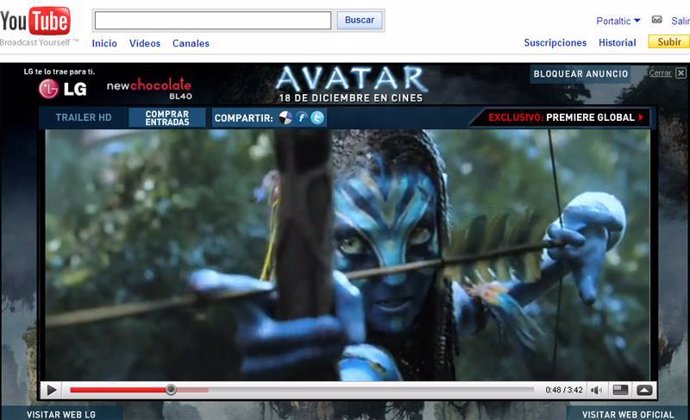 Trailer de Avatar en la web de YouTube