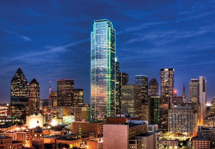 Vista aérea del skyline de Dallas, Estados Unidos