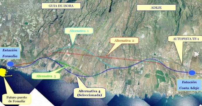 Distintas alternativas estudiadas y el trazado seleccionado para unir Costa Adej