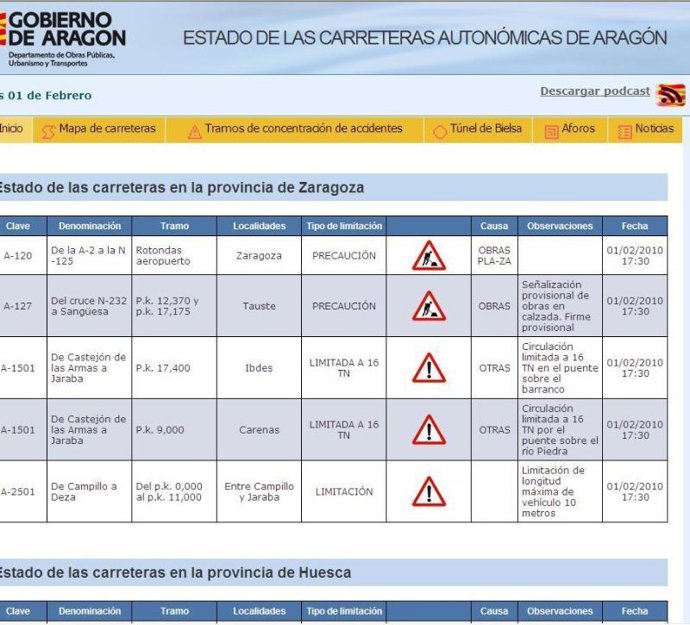 Web Carreterasdearagón