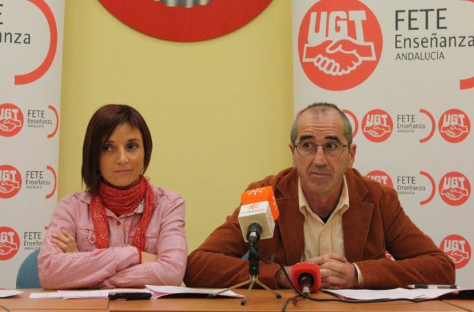 Carmen Lagares (secretaria Enseñanza Pública UGT) y Juan Carlos Hidalgo (secreta