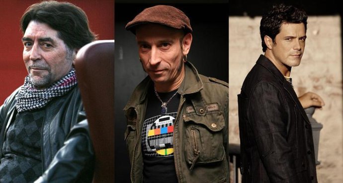 Montaje con Joaquin Sabina, Fito Cabrales y Alejandro Sanz