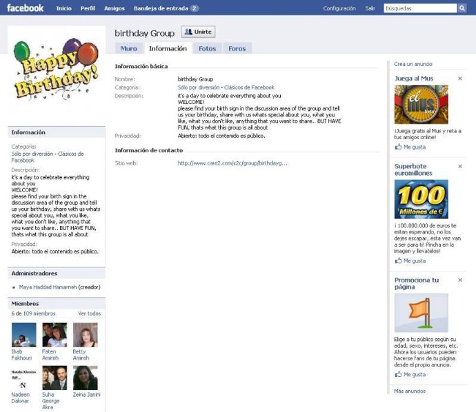 Grupo de Cumpleaños de Facebook