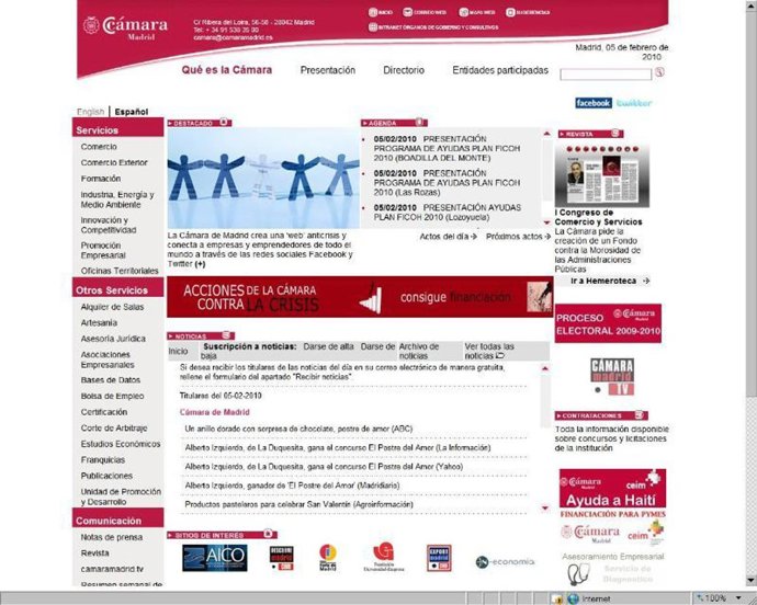 Web de la Cámara de Comercio de Madrid