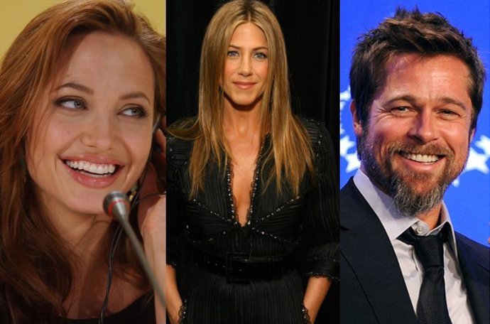 Los actores Angelina Jolie, Jennifer Aniston y Brad Pitt