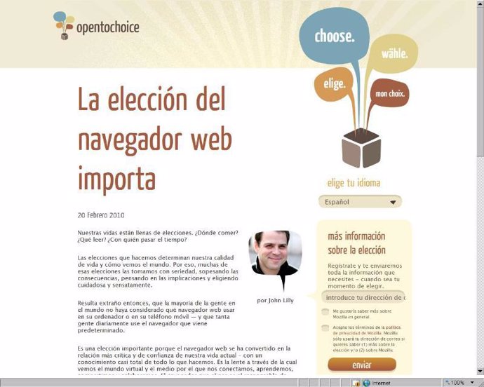 Página web de Mozilla sobre la elección de navegador: www.openchoice.org 