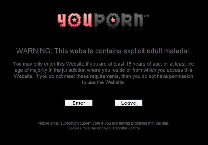 Pantalla de acceso de YouPorn