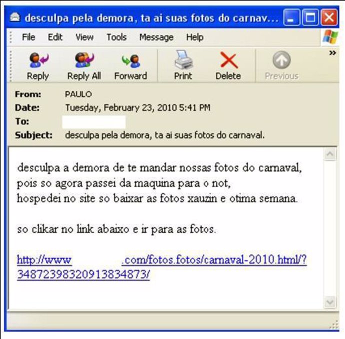 Mensaje de phishing en portugués.
