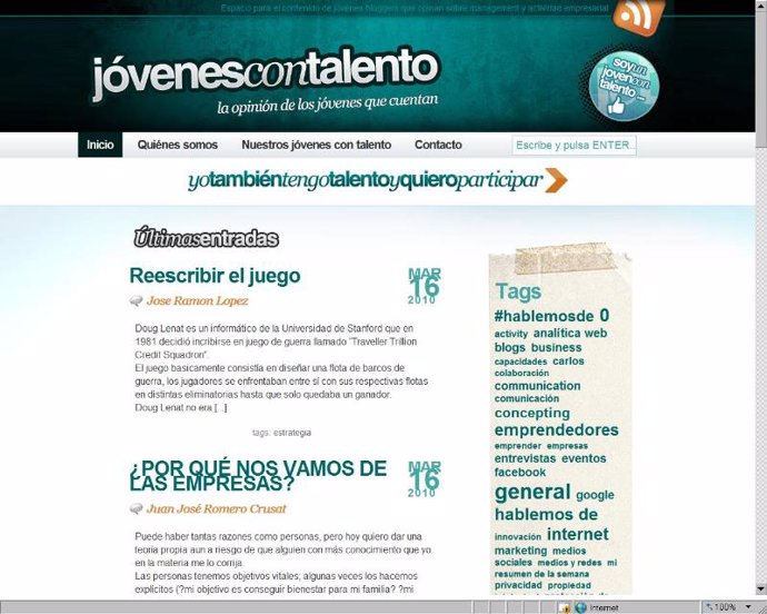 Página web de KPMG 'www.jovenescontalento.com'