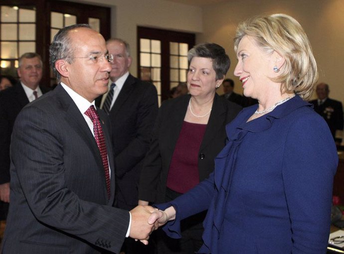 Secretaria De Estado De EEUU, Hillary Clinton, Con El Presidente Mexicano, Felip