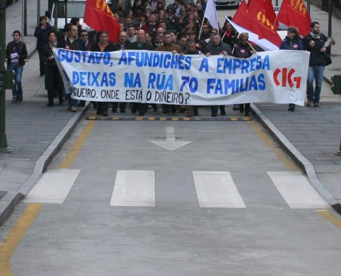 Los trabajadores de la empresa, esta mañana
