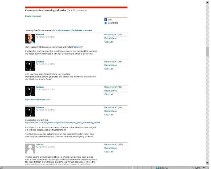 Comentarios de los usuarios en la web de 'The Guardian'.